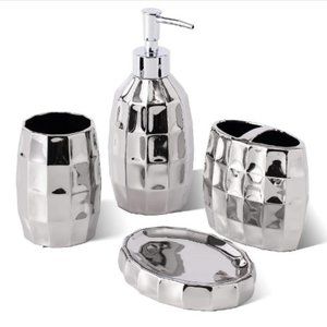 4 pc - Ceramic Bathroom Accessories  (Silver Mosaic)